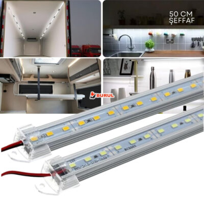 SB-6551 2 Adet Alüminyum Kasalı 5630 Bar Led 12 Volt Beyaz 50 Cm Şeffaf Karavan Tekne Otomobil