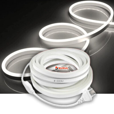 SB-6509 10 Metre Beyaz Işık Neon Led Şerit Dış Mekan Silikonlu Esnek Dekoratif Aydınlatma 220v Fişli