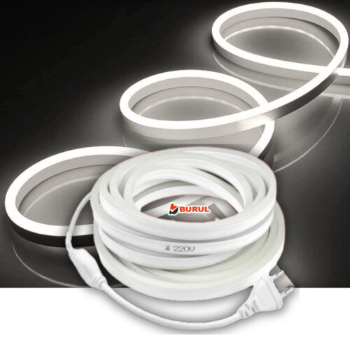 SB-6509 2 Metre Beyaz Işık Neon Led Şerit Dış Mekan Silikonlu Esnek Dekoratif Aydınlatma 220v Fişli