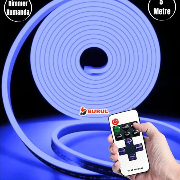 5 Metre Mavi Işık Esnek Neon Led Şerit Dimmer Kumandalı Dekoratif Aydınlatma Seti SB-6537
