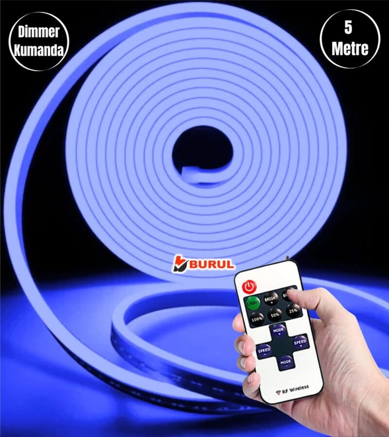 5 Metre Mavi Işık Esnek Neon Led Şerit Dimmer Kumandalı Dekoratif Aydınlatma Seti SB-6537