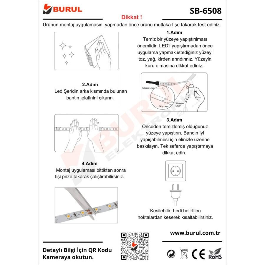 Sb-6548 20 Metre Gün Işığı Yapışkanlı Silikonlu Yüksek Lümen Şerit Led Işık Fişli Aydınlatma - Görsel 6