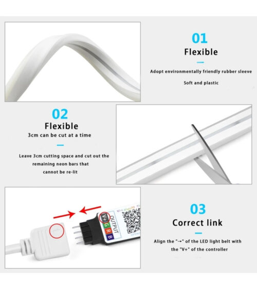 SB-6561 2.5 Metre 8 Renk Sese Duyarlı Renk Değiştiren RGB Neon Led Şerit Işık Seti - Görsel 3