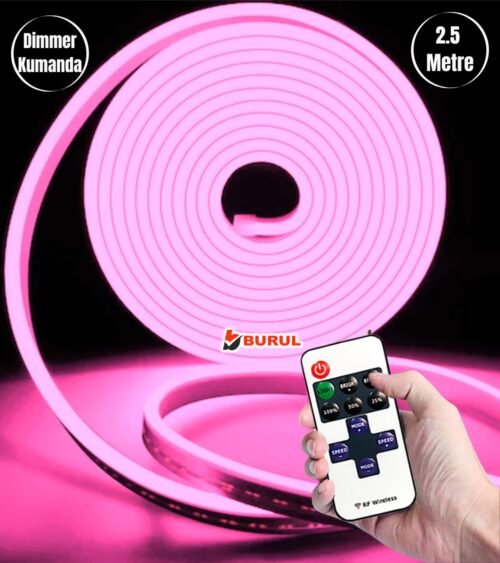 SB-6538 2.5 Metre Pembe Işık Esnek Neon Led Şerit Dimmer Kumandalı Dekoratif Aydınlatma Seti
