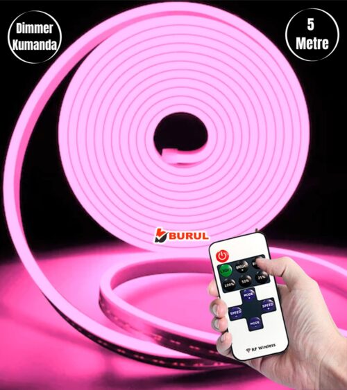 SB-6537 5 Metre Pembe Işık Esnek Neon Led Şerit Dimmer Kumandalı Dekoratif Aydınlatma Seti