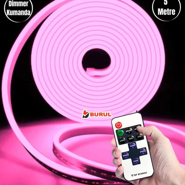 5 Metre Pembe Işık Esnek Neon Led Şerit Dimmer Kumandalı Dekoratif Aydınlatma Seti SB-6537