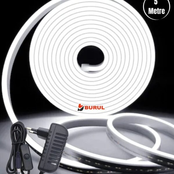 5 Metre Beyaz Işık Esnek Neon Led Şerit Butonlu Dekoratif Aydınlatma Seti SB-6535