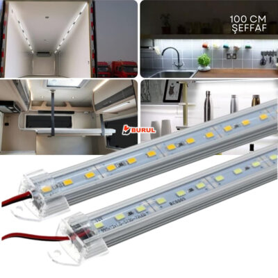 SB-6551 2 Adet Alüminyum Kasalı 5630 Bar Led 12 Volt Beyaz 100 Cm Şeffaf Karavan Tekne Otomobil