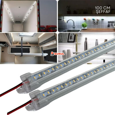 SB-6552 2 Adet Alüminyum Kasalı Yüksek Lümen 4014 Bar Led 12 Volt Beyaz 100 Cm Şeffaf Karavan Tekne