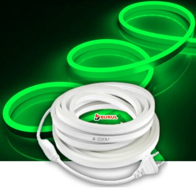 SB-6509 50 Metre Yeşil Işık Neon Led Şerit Dış Mekan Silikonlu Esnek Dekoratif Aydınlatma 220v Fişli