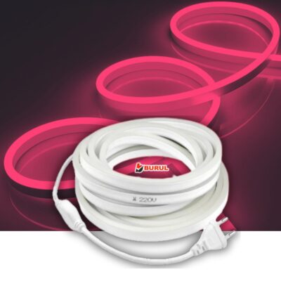 SB-6509 3 Metre Pembe Işık Neon Led Şerit Dış Mekan Silikonlu Esnek Dekoratif Aydınlatma 220v Fişli