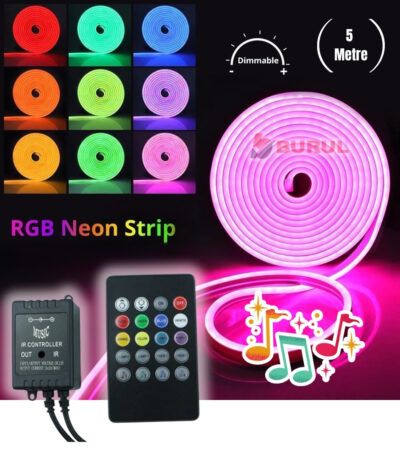 SB-6561 5 Metre 8 Renk Sese Duyarlı Renk Değiştiren RGB Neon Led Şerit Işık Seti