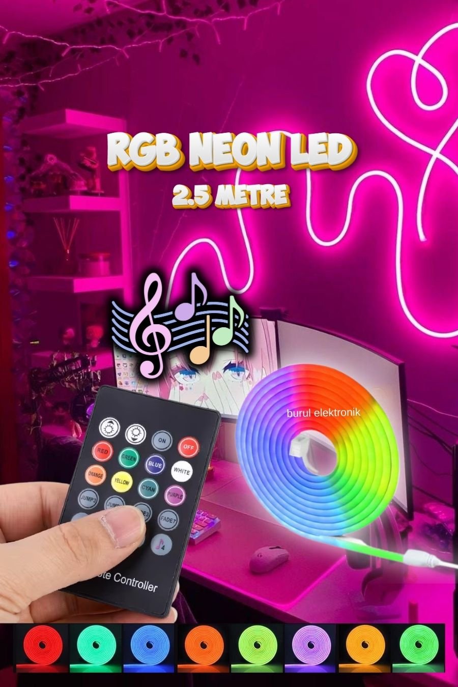 2.5 Metre Sese Duyarlı ve Kumandalı Rgb Neon Led SB-6561