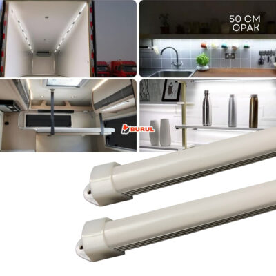SB-6550 - 2 Adet Alüminyum Kasa Çubuk Led 12 Volt Beyaz Işık 50 Cm Opak Karavan Tekne Otomobil