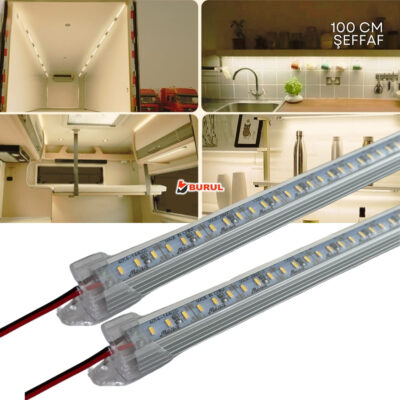 SB-6552 2 Adet Alüminyum Kasalı Yüksek Lümen 4014 Bar Led 12 Volt Gün ışığı 100 Cm Şeffaf Karavan Tekne