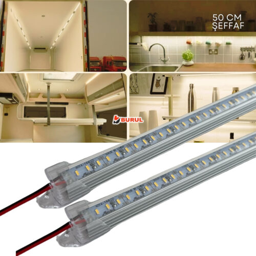 SB-6552 2 Adet Alüminyum Kasalı Yüksek Lümen 4014 Bar Led 12 Volt Gün ışığı 50 Cm Şeffaf Karavan Tekne