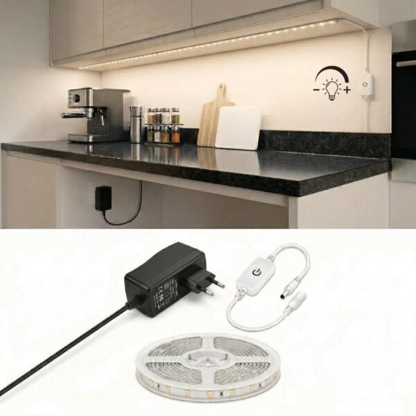 5 Metre Gün Işığı Şerit Led Işık Seti - Dimmer Butonlu ve Adaptörlü - Mutfak Tezgahı, Raf ve Tv Ünitesi Aydınlatma