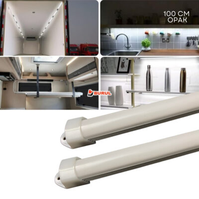 SB-6550 - 2 Adet Alüminyum Kasa Çubuk Led 12 Volt Beyaz Işık 100 Cm Opak Karavan Tekne Otomobil