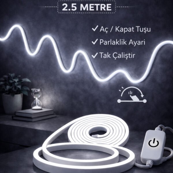 Neon Led Şerit Işık 2.5 Metre Dimmerli Beyaz Işık – Esnek Led Şerit Dekoratif Işık Seti