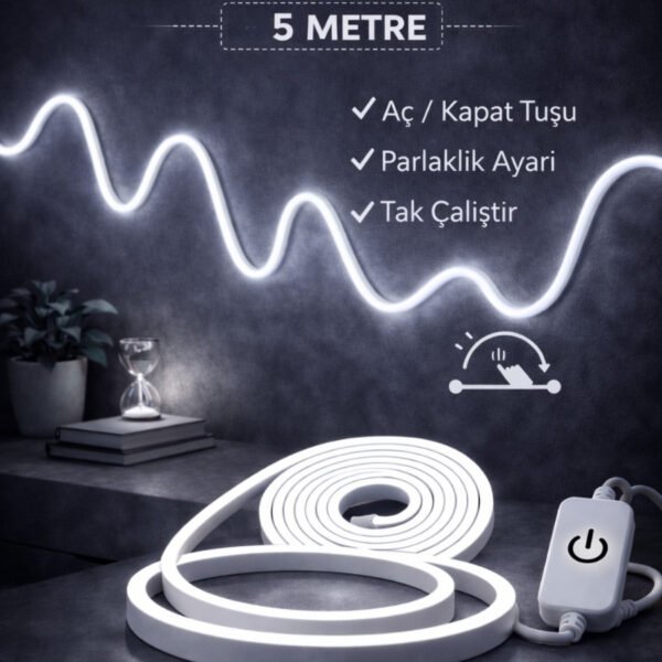 Neon Led Şerit Işık 5 Metre Dimmerli Beyaz Işık – Esnek Led Şerit Dekoratif Işık Set