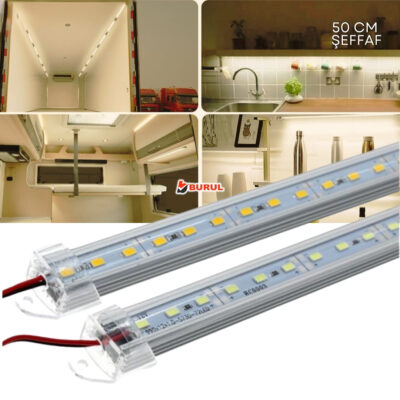 SB-6551 2 Adet Alüminyum Kasalı 5630 Bar Led 12 Volt Gün Işığı 50 Cm Şeffaf Karavan Tekne Otomobil