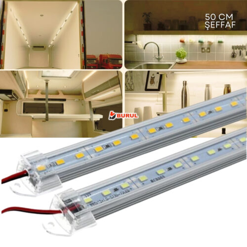 SB-6551 2 Adet Alüminyum Kasalı 5630 Bar Led 12 Volt Gün Işığı 50 Cm Şeffaf Karavan Tekne Otomobil