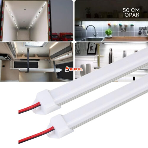 SB-6552 2 Adet Alüminyum Kasalı Yüksek Lümen 4014 Bar Led 12 Volt Beyaz 50 Cm Opak Karavan Tekne
