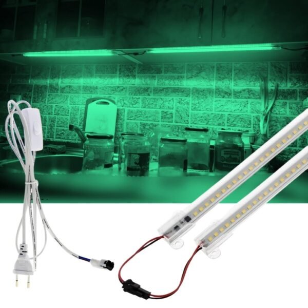 SB-6553 2 Adet 50 Cm 220v Şeffaf Çubuk Bar Led Yeşil Işık ve Butonlu Fiş