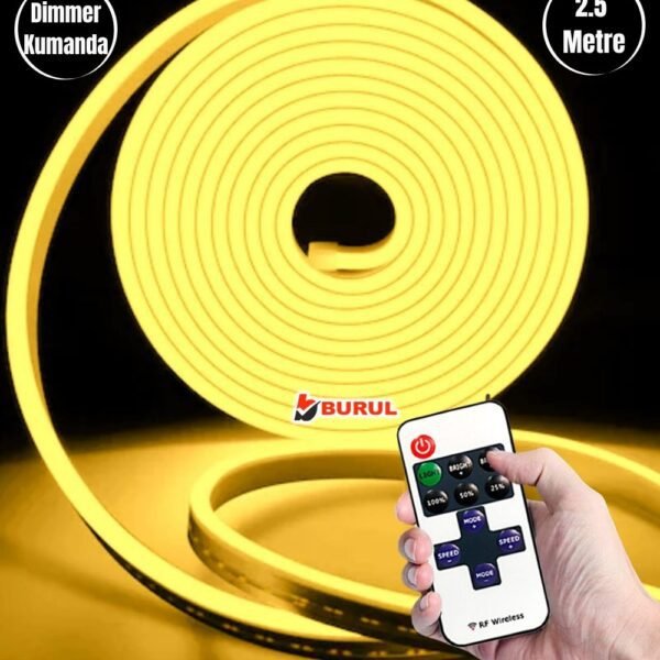 2.5 Metre Sarı Işık Esnek Neon Led Şerit Dimmer Kumandalı Dekoratif Aydınlatma Seti SB-6538