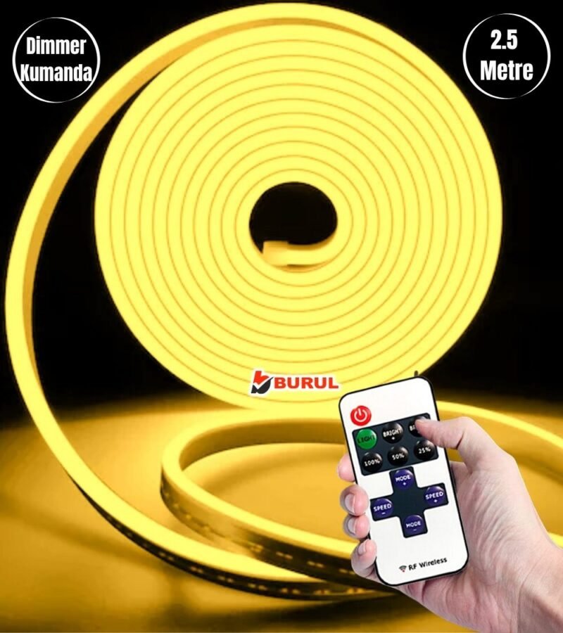 2.5 Metre Sarı Işık Esnek Neon Led Şerit Dimmer Kumandalı Dekoratif Aydınlatma Seti SB-6538