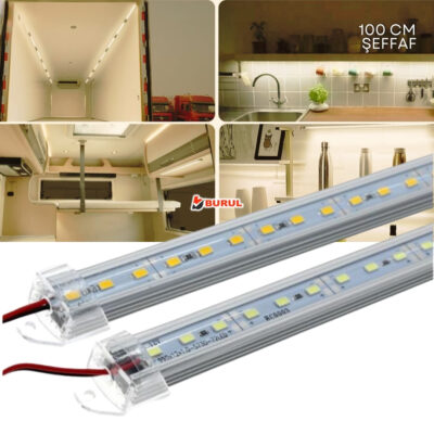SB-6551 2 Adet Alüminyum Kasalı 5630 Bar Led 12 Volt Gün ışığı 100 Cm Şeffaf Karavan Tekne Otomobil