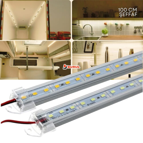 SB-6551 2 Adet Alüminyum Kasalı 5630 Bar Led 12 Volt Gün ışığı 100 Cm Şeffaf Karavan Tekne Otomobil