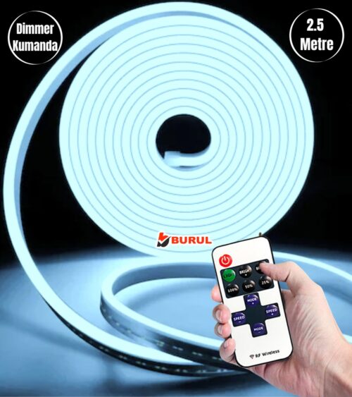 SB-6538 2.5 Metre Buz Mavisi Işık Esnek Neon Led Şerit  Dimmer Kumandalı Dekoratif Aydınlatma Seti