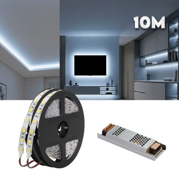 10m Beyaz Işık Gizli Işık Bandı Seti - Tavan, Tv Ünitesi, Mobilya, Salon Oda Ambiyans Aydınlatma
