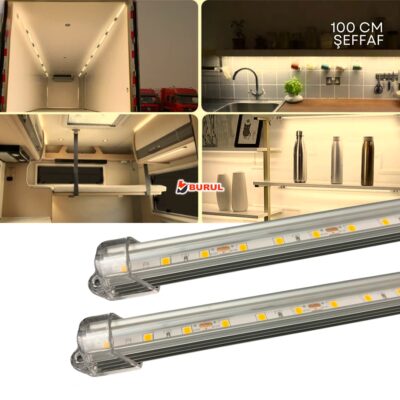 SB-6550 - 2 Adet Alüminyum Kasa Çubuk Led 12 Volt Gün Işığı 100 Cm Şeffaf Karavan Tekne Otomobil