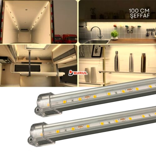 SB-6550 - 2 Adet Alüminyum Kasa Çubuk Led 12 Volt Gün Işığı 100 Cm Şeffaf Karavan Tekne Otomobil