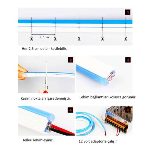 Neon Şerit Led 12 Volt Mavi 50 Metre - Görsel 3