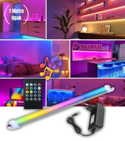 SB-6541 1 Metre Opak 8 Renk Kumandalı Sese Duyarlı Renk Değiştiren RGB Çubuk Şerit Led Işık