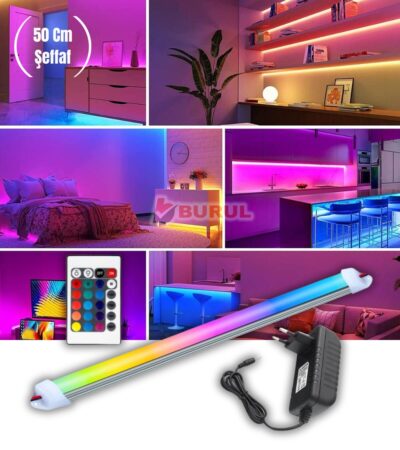 SB-6540 50 Cm Şeffaf RGB 16 Renk Kumandalı Çubuk Şerit Led Renk Değiştiren Led Işık