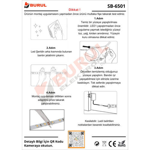 SB-6556 5 Metre Gün Işığı Şerit Led Işık Seti Butonlu Mutfak Tezgah Çalışma Masası Raf Işıkları - Görsel 7