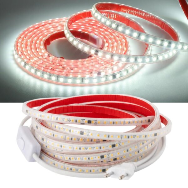 Şerit LED Beyaz 220V Yüksek Parlaklık, 120 LED/m, Tak Çalıştır, Fişli Anahtarlı, Silikonlu İç/Dış Mekan, Yapışkanlı, Mutfak, Tezgah Altı, Mobilya, Asma Tavan, Bahçe, SB-6508