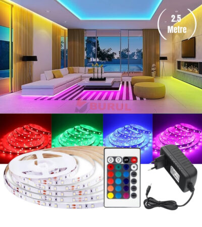 SB-6544 2.5 Metre 16 Renk Kumandalı Renk Değiştiren RGB Şerit Led Işık Seti