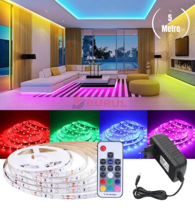 SB-6545 5 Metre 20 Renk RF Kumandalı Renk Değiştiren RGB Şerit Led Işık Seti