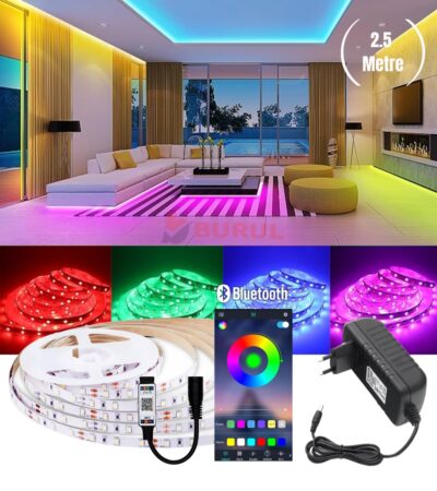 SB-6547 2.5 Metre 256 Renk Bluetooth APP Kontrol Renk Değiştiren RGB Şerit Led Işık Seti