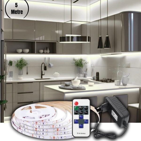 5 Metre Beyaz Şerit Led Işık Dimmer Kumandalı Mutfak Tezgah Çalışma Masası Raf Işık SB-6557